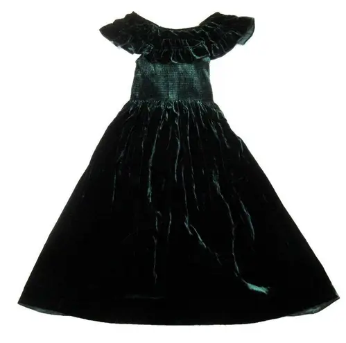 Hill House NWT Akilah Nap Dress in Emerald Velvet Smocked Midi Ruffle XS