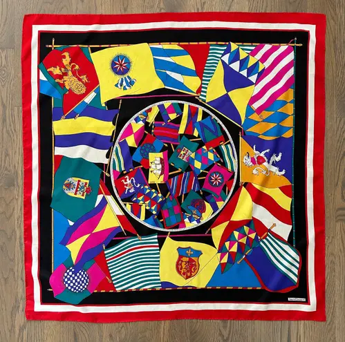 Harvé Benard Vintage Harvé Bernard Multicolor Nautical Flag Motif 100% Silk Scarf 34" Square