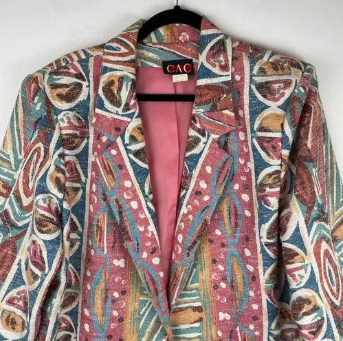 Vintage 80s 90s Pastel Retro Funky Blazer Jacket Sz 16 Boho Aztec Western Print Pink