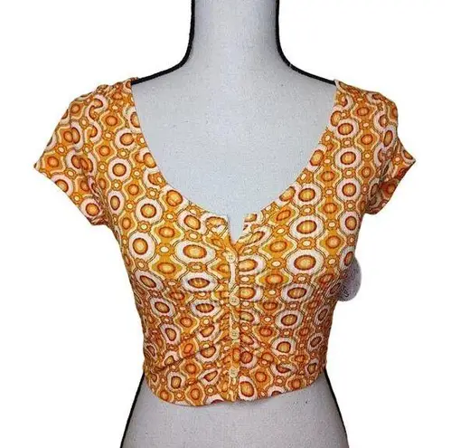 Jolie And Joy NWT Size Medium M Floral Crop Top Vibrant Bright Orange Red White