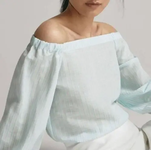 Massimo Dutti Cyan Off-the-Shoulder Linen Top