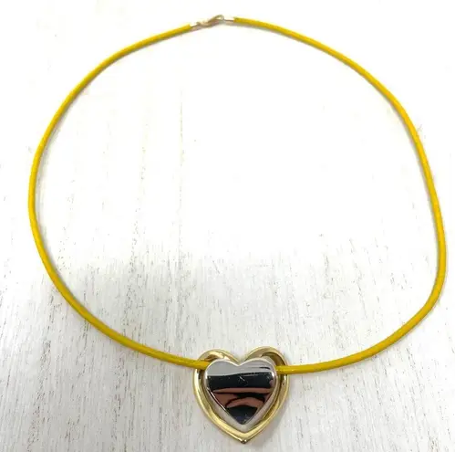 Solid 14K two tone genuine gold floating heart necklace