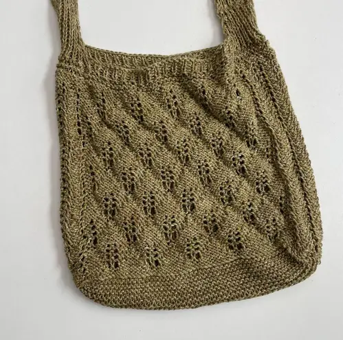 Crocheted Knit Hobo Tote Bag Lightweight Boho Bohemian Festival Olive Green