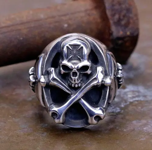 925 Silver Plated Adjustable Skull Ring for Men Women,Punk Hip Hop Ring