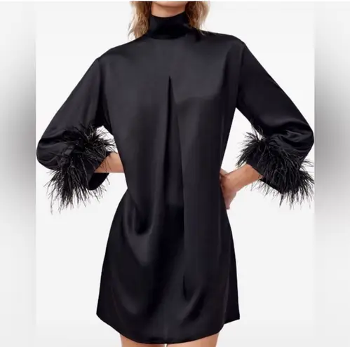 Sleeper Mini Dress or Tunic With Detachable Feathers in NWT Black Size XS Generous Fit