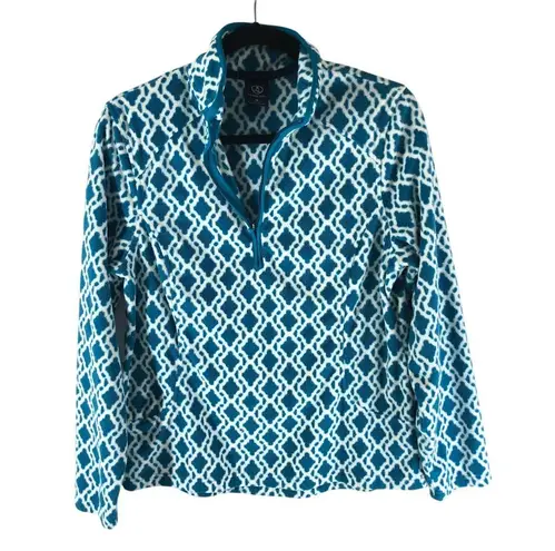 Lands' End Womens Fleece Pullover 1/4 Zip Geometric Blue White M Size M
