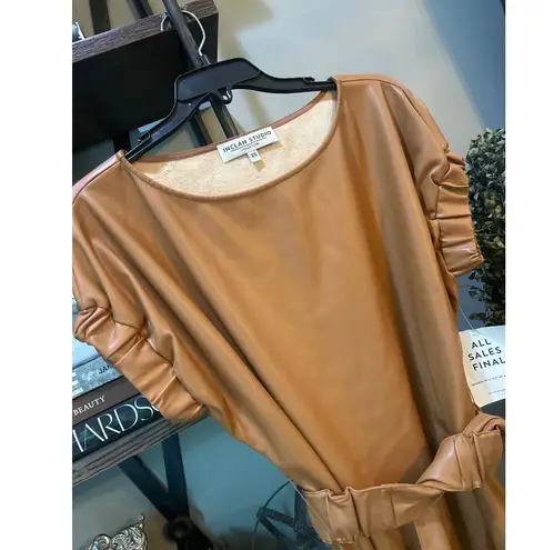 INCLAN STUDIO Millie Faux Leather Mini Dress TAN BROWN Butterscotch Womens Size Size XS