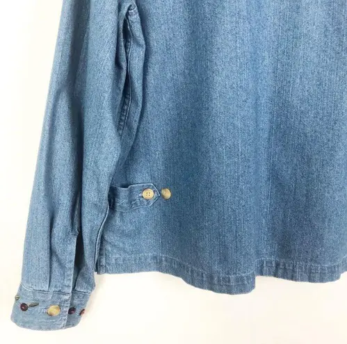 Christopher & Banks  Chambray Blue Holiday Button Down Shacket Size Large