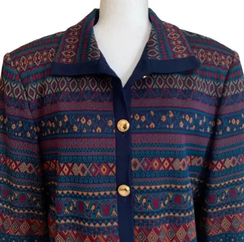 Lee Vintage Henry  Blazer Navy Multicolored Print Cardigan Jacket Size 16 Petite