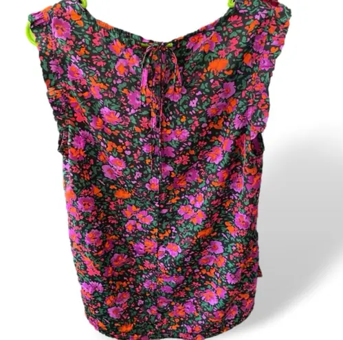 JODIFL Scoop Neck Top Small Flowy Floral Ruffles Sleeveless Romantic Feminine