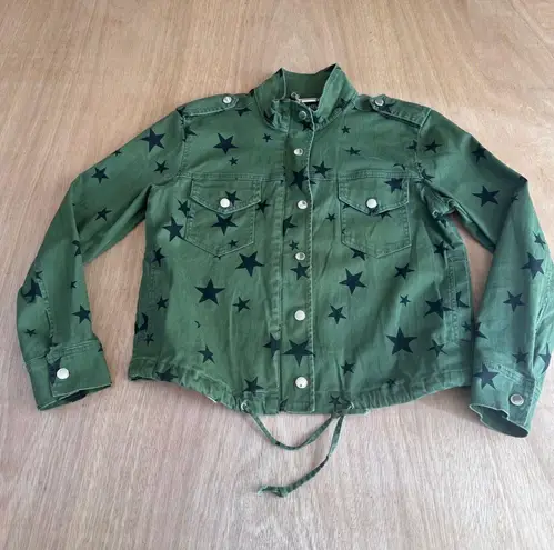 Jou Jou Women’s XS Green Star Print Utility Jacket Military Style
