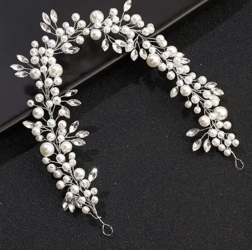 Boutique Headband Wedding Pearl Bridal Headdress Pearl Headpiece Rhinestone Leaf