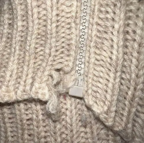Vintage 70s PQS Womens Wool Full Zip Up Cable Knit Sweater Size L Beige Flaws Size L