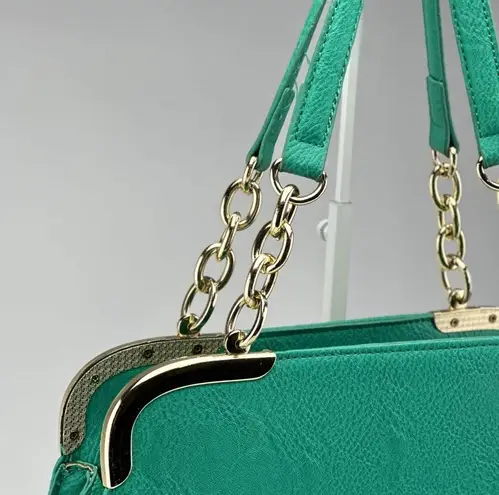 Lux teal hard bottom and side shoulder bag gold accent