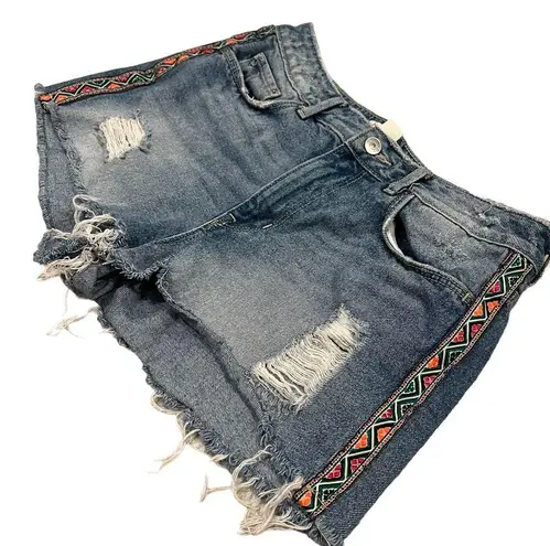 H&M  X Coachella Distressed Tribal Fringe Shorts