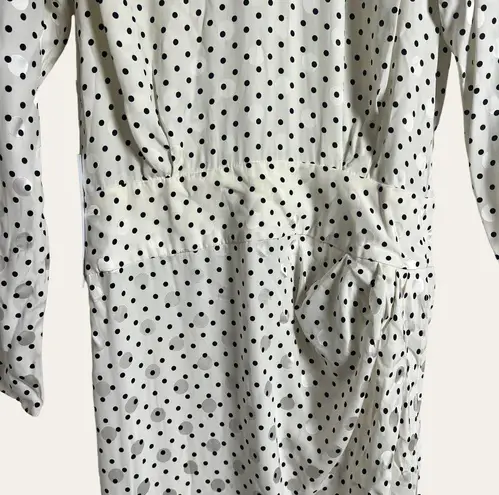 Ronny Kobo Kiara White Polka Dot Print Asymmetric Long Sleeve Turtleneck Dress M Size M