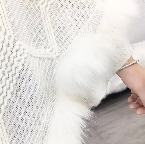 Faux Fur Bat Sleeve Poncho (Khaki) Only Tan