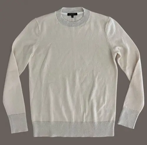 Lafayette 148 New York 100% Cashmere Crewneck Sweater Ivory + Light Grey Trim Size XS - Image 1