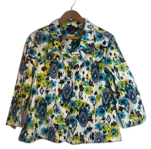 Kaktus Southwestern Print Lightweight Jacket Maximalist Cotton Bold Size Large White