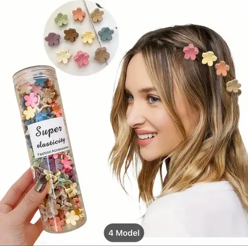 Vibrant 50-Pack  Flower Mini Hair Claws - Super Elastic