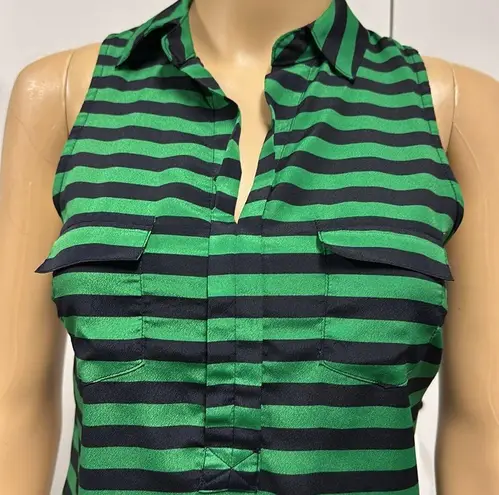 The Limited  Green Black sleeveless striped Tunic Top with Pockets Womens Small