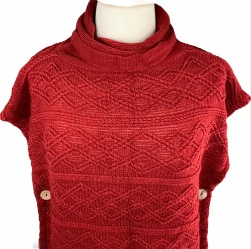 Nadia Rima NWT Cozy Red Cowl Neck Side Button Cable Knit Poncho