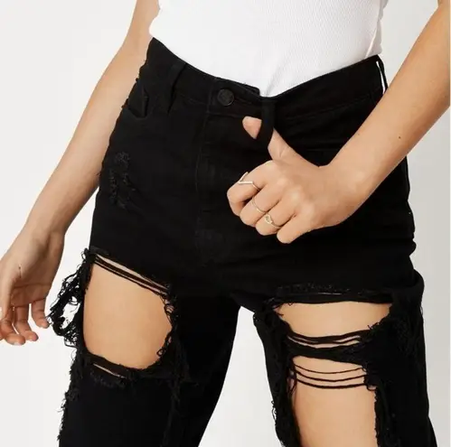 Missguided  petite black distressed mom jeans