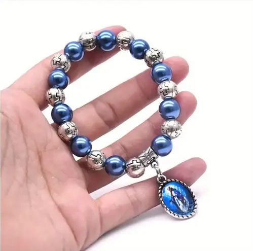 Religious Exquisite Cross Bead Charm Bracelet Handcrafted Silver Plated Stylish