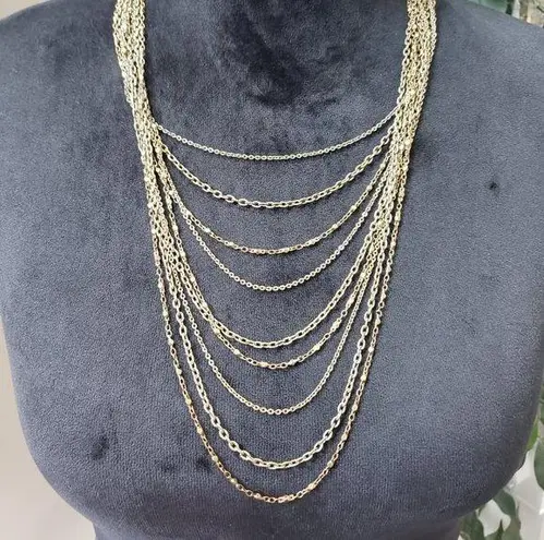 Monet Goldwater Greek Womens Vintage Gold Tone  Multi Strand Chain Necklace