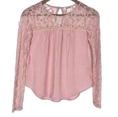 Arizona Jeans Pink Long Sleeve Lace Flowy Blouse