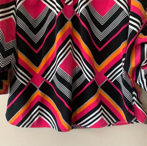 Cache Bright Colorful Striped Pullover V Neck Long sleeve Blouse Size M