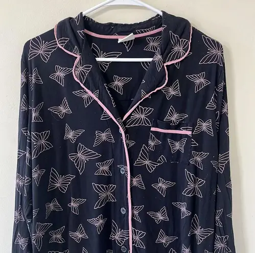 Soma Cool Nights Long Sleeve Grosgrain Trim Notch Collar Pajama Top Size Large