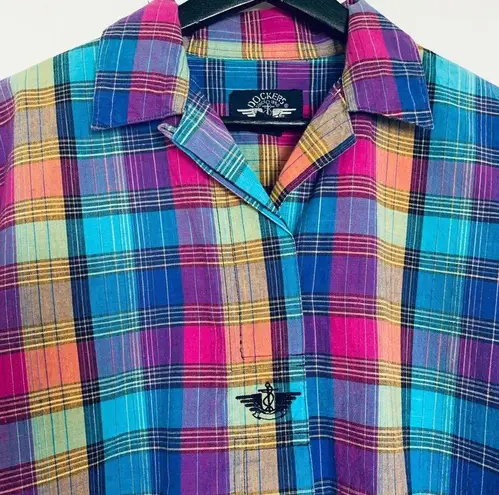 Dockers Uniquely RARE Vintage Bright Plaid Print Button Up Dress Shirt | Size: S