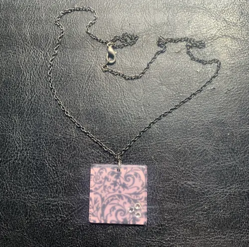 Purple & Black Damask Jeweled Resin Necklace