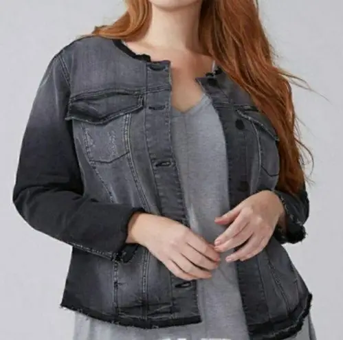 Lane Bryant  Plus Size Black Denim Deconstructed Jean Jacket Distressed Cotton 28