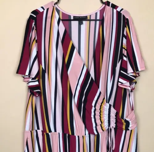 Lane Bryant  Women’s Faux Wrap Striped Multi-Color Flutter Asymmetrical Hem Dress