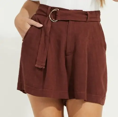 Gentle Fawn Alpha linen blend belted mini shorts in mahogany 3.5” inseam size M