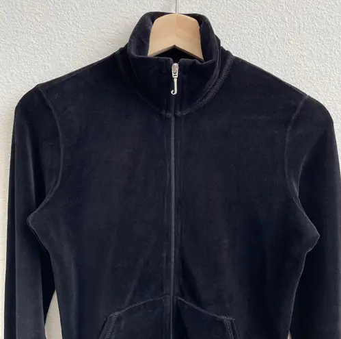 Juicy Couture Vintage Y2K Black Mock Neck Velvet Velour Tracksuit Jacket Hoodie