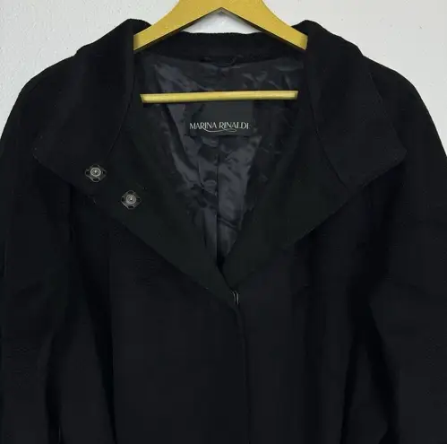 Marina Rinaldi Wool Pea Coat 23 US 14 Long Duster Black High Collar Belted Maxi