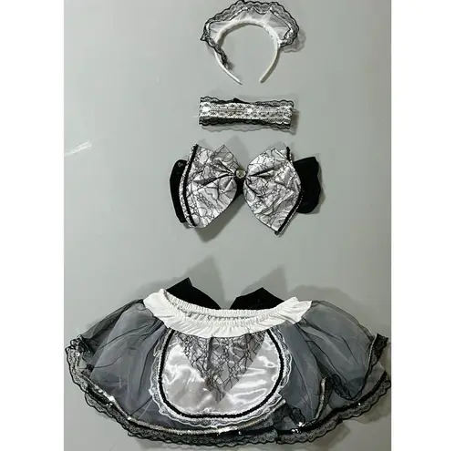 Black Bow Sexy Maid Halloween Cosplay Costume Lingerie Outfit Set of 4 Size S 🖤