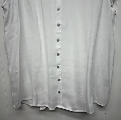 Harvé Benard Harve Bernard Ruffle Trim Button Down White Top Women's XL Lightweight Beachy