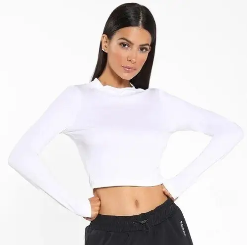 Koral Womens size S White Luca Blackout Long Sleeve Crop Top Gym Athletic