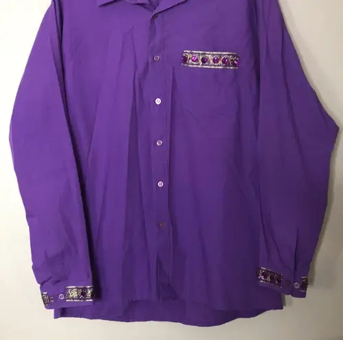 Vintage NY B’WAY purple long sleeve button down red hat society top size large