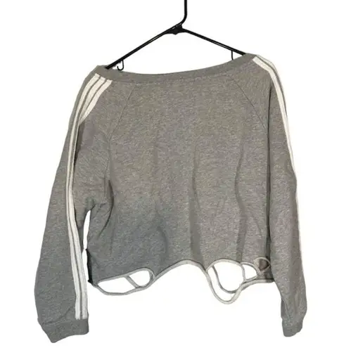 Generation Love  Gray Long Sleeve Distressed V-Neck Crop Sweatshirt Women Sz XS