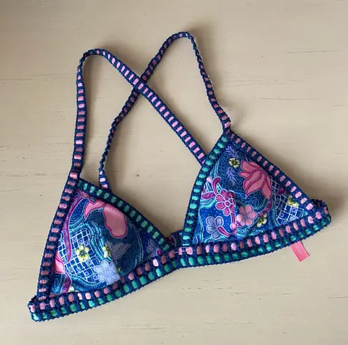 Victoria's Secret Y2k Victoria’s Secret multicolored crochet trim paisley triangle bikini top 