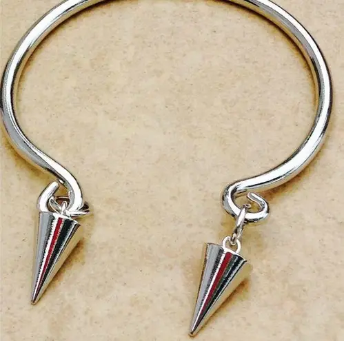Silver Tone Open Cuff Spike Charm Bangle