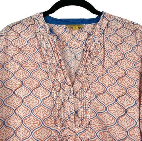 Roberta Roller Rabbit Small 100% Cotton Orange White & Blue Printed VNeck Blouse