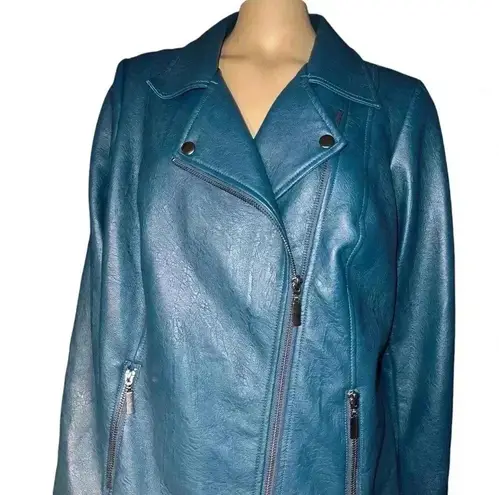 Alfani NWOT Women's Asymmetrical Zip Teal Faux Leather Jacket size 1X