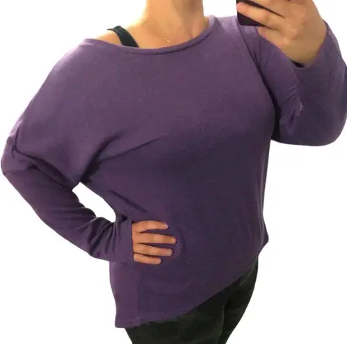 Uget MEDIUM Oversized Long Batwing Sleeve Pullover Round Neck Knit Top Purple