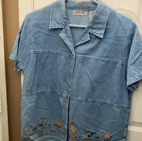 Cabin creek  embroidered denim blouse petite large